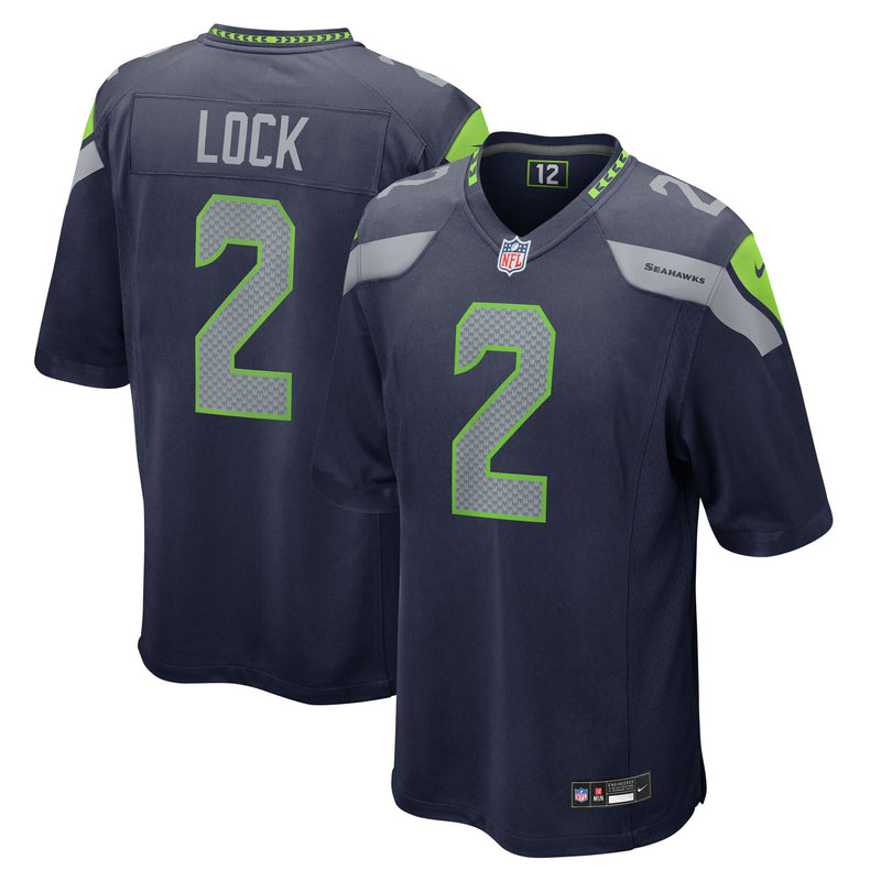 Seattle Seahawks Drew Lock College Navy Team Game Jersey