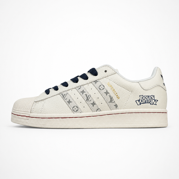 adidas Originals x Louis Vuitton Continental 80 Cream Navy Monogram sneaker, side profile view