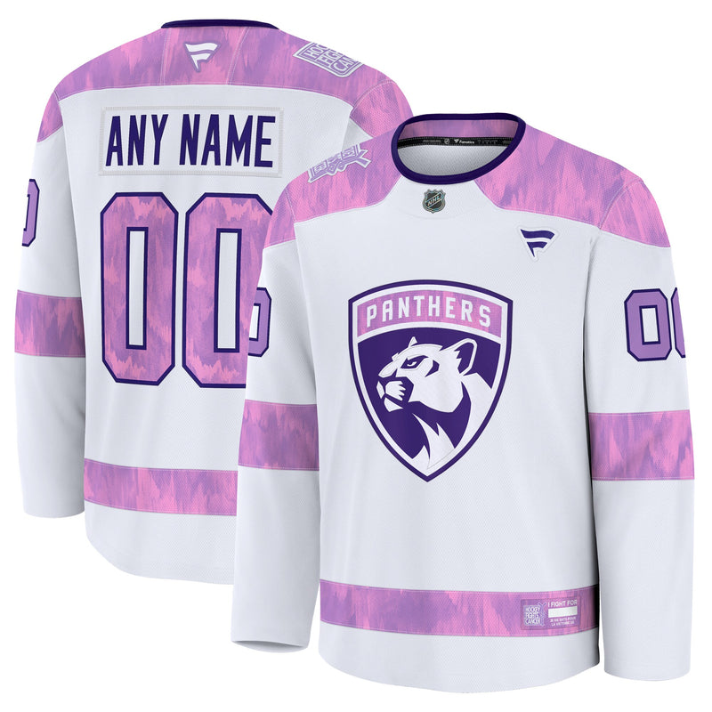Florida Panthers White 2024 Hockey Fights Cancer Custom Practice Jersey