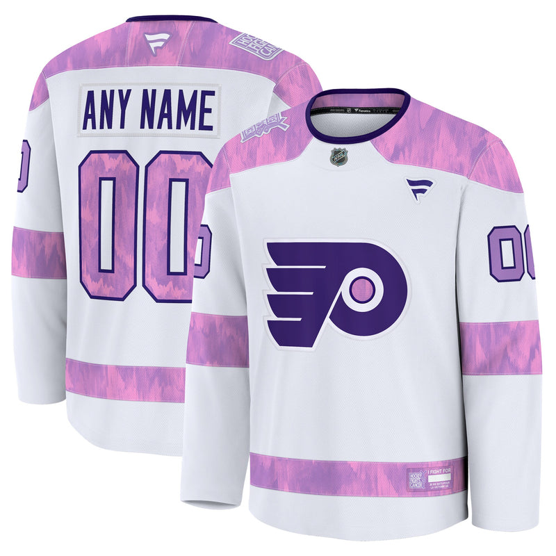 Philadelphia Flyers White 2024 Hockey Fights Cancer Custom Practice Jersey