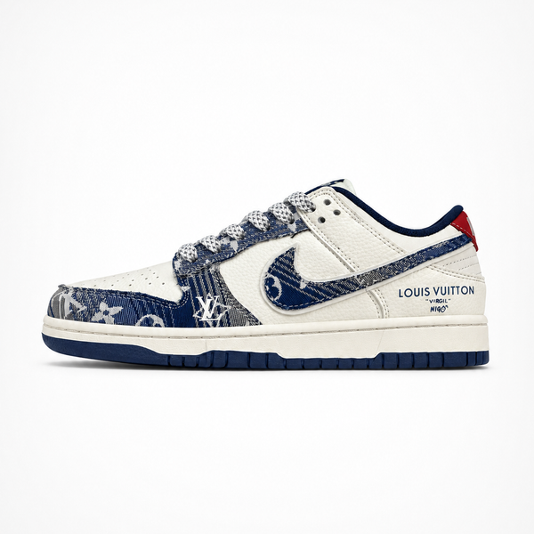 Nike x Louis Vuitton SB Dunk Low White Blue Denim Monogram sneaker, side profile view