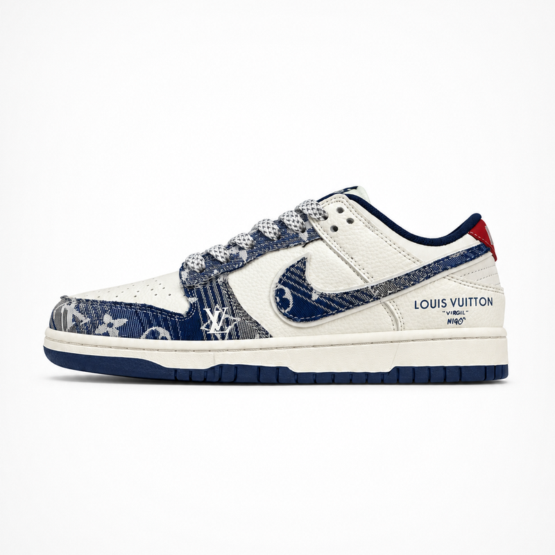 Nike x Louis Vuitton SB Dunk Low Sneakers White Blue Denim Monogram - Unisex
