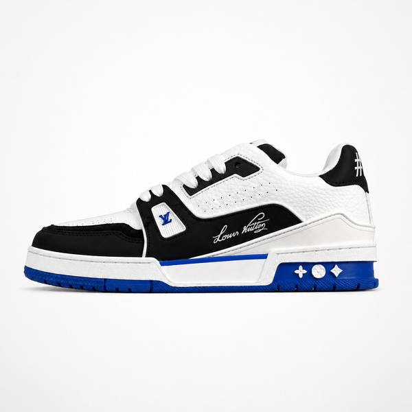 Louis Vuitton Remarque Low White Black Blue Sole sneaker, side profile view
