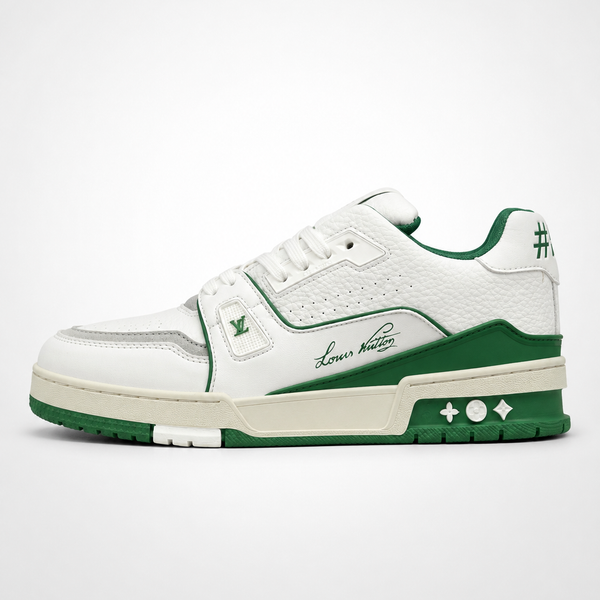 Louis Vuitton Trainer #54 Low White Green sneaker, side profile view