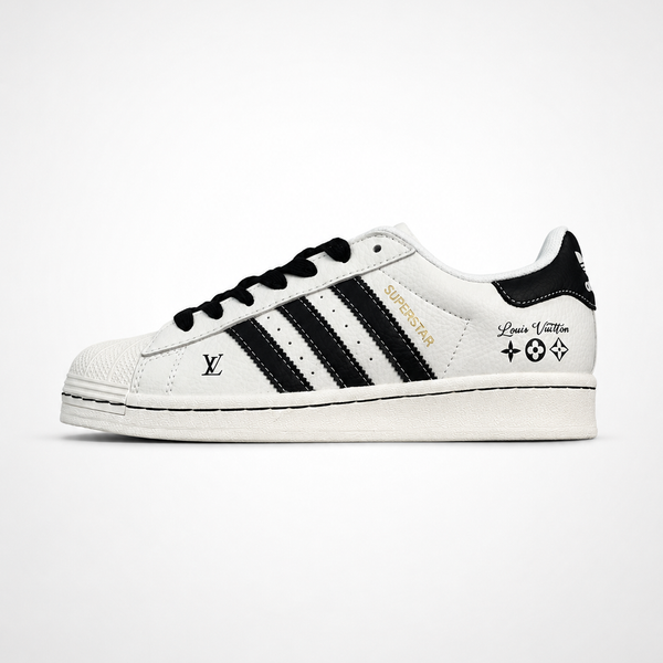 adidas Originals x Louis Vuitton Superstar White Black Monogram sneaker, side profile view