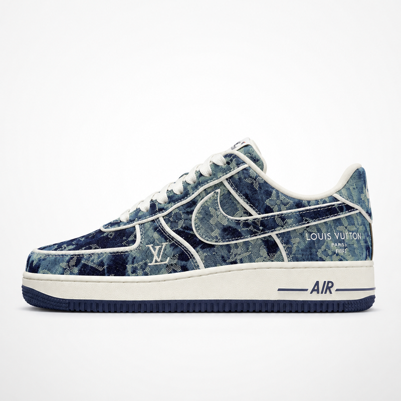 Nike x Louis Vuitton Air Force 1 Low 07 Sneakers Black Denim Monogram - Unisex