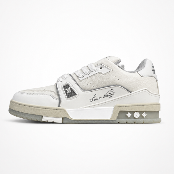 Louis Vuitton Trainer #54 Low White Grey sneaker, side profile view