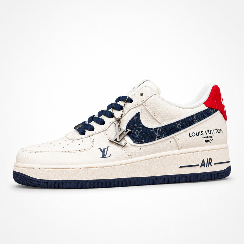 Nike x Louis Vuitton Air Force 1 Low 07 Sneakers White Navy Denim Monogram - Unisex