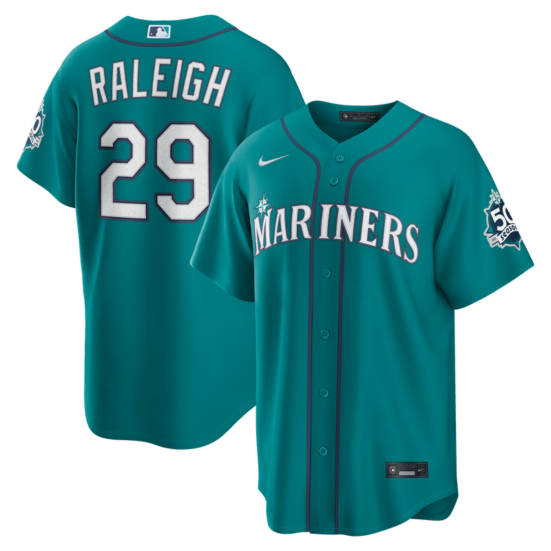 Seattle Mariners Cal Raleigh Teal Alternate 50th Season Patch Stadium Jersey