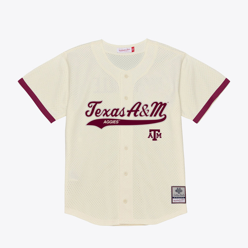 Texas A&M Aggies Mesh Button-Up Batting Practice Baseball Jersey - Cream