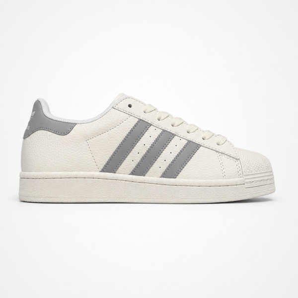adidas Originals x Louis Vuitton Superstar Cream Grey sneaker, angled three-quarter view