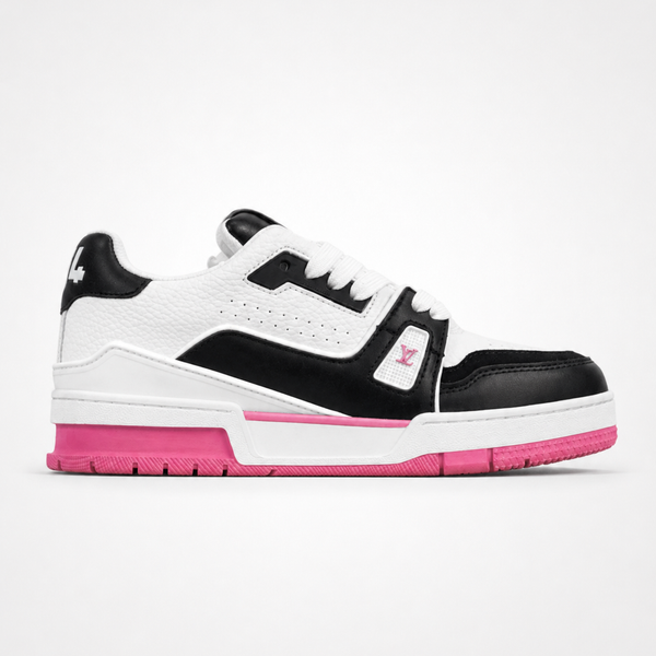 Louis Vuitton Remarque Low Black White Pink sneaker, angled three-quarter view