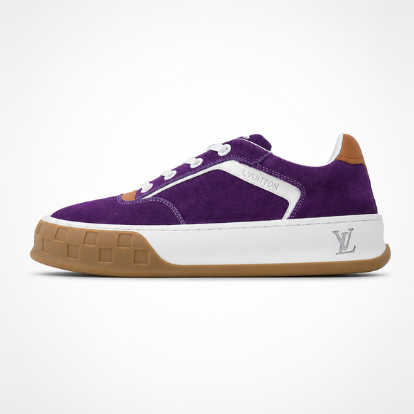 Louis Vuitton Tilted Purple sneaker, angled three-quarter view