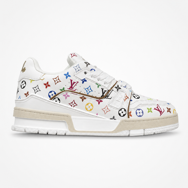 Louis Vuitton Remarque Low White Multicolor Monogram sneaker, angled three-quarter view
