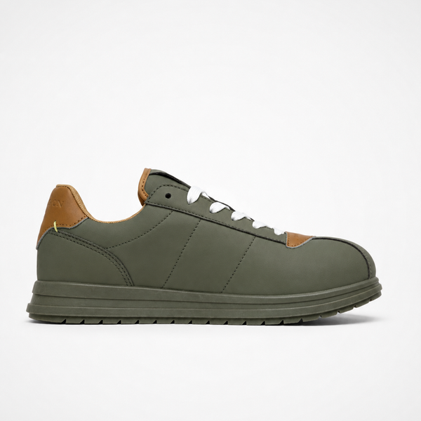 Louis Vuitton x Nigo Buttersoft Low FW25 Khaki Green sneaker, angled three-quarter view