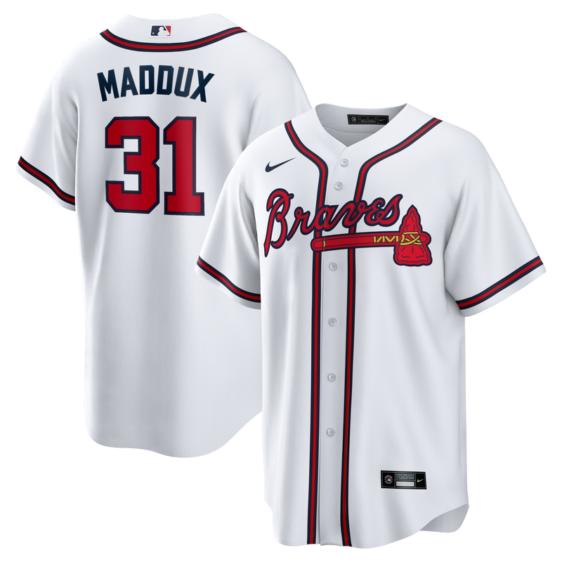 Atlanta Braves Greg Maddux White Home Retired Player Replica Jersey