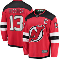 New Jersey Devils Nico Hischier Red Captain Patch Home Breakaway Jersey