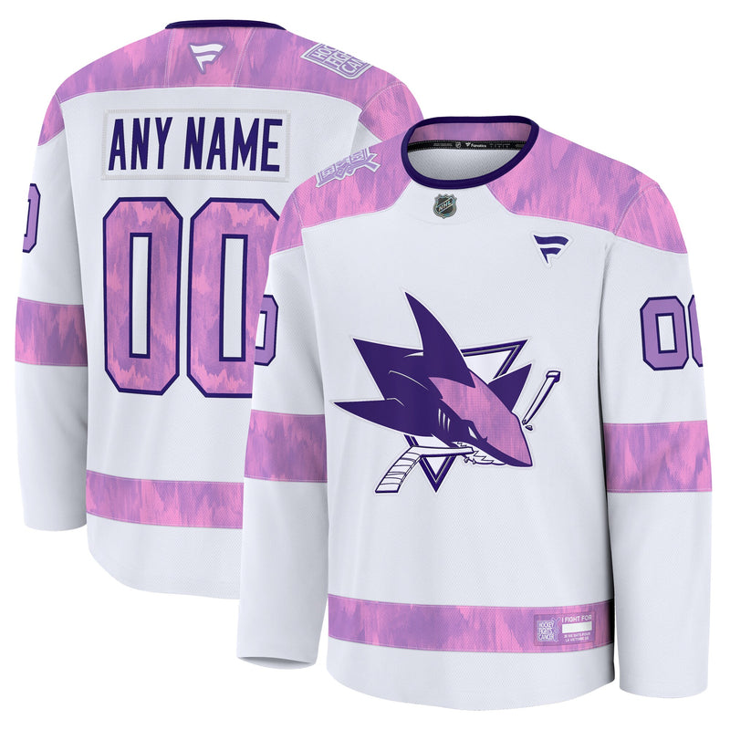San Jose Sharks White 2024 Hockey Fights Cancer Custom Practice Jersey