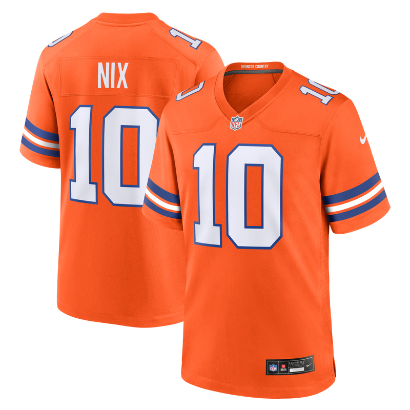 Denver Broncos Bo Nix Orange Mile High Collection 1977 Throwback Player Game Jersey