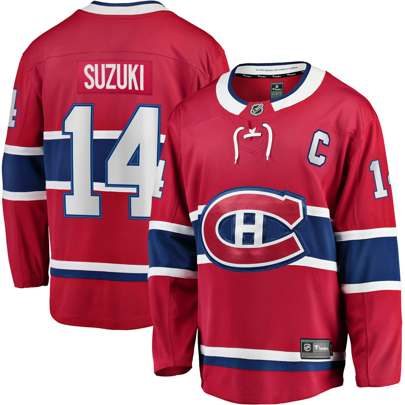 Montreal Canadiens Nick Suzuki Red Home Captain Patch Breakaway Player Jersey
