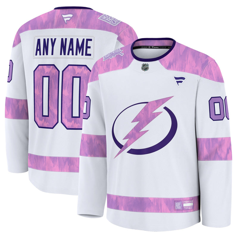 Tampa Bay Lightning White 2024 Hockey Fights Cancer Custom Practice Jersey