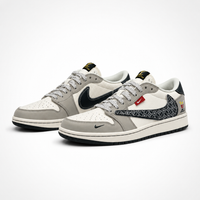 Travis Scott x Nike x Louis Vuitton Air Jordan 1 Low Sneakers White Grey Black Monogram - Unisex