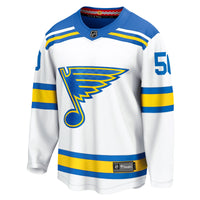 St. Louis Blues Jordan Binnington White Away Breakaway Player Jersey
