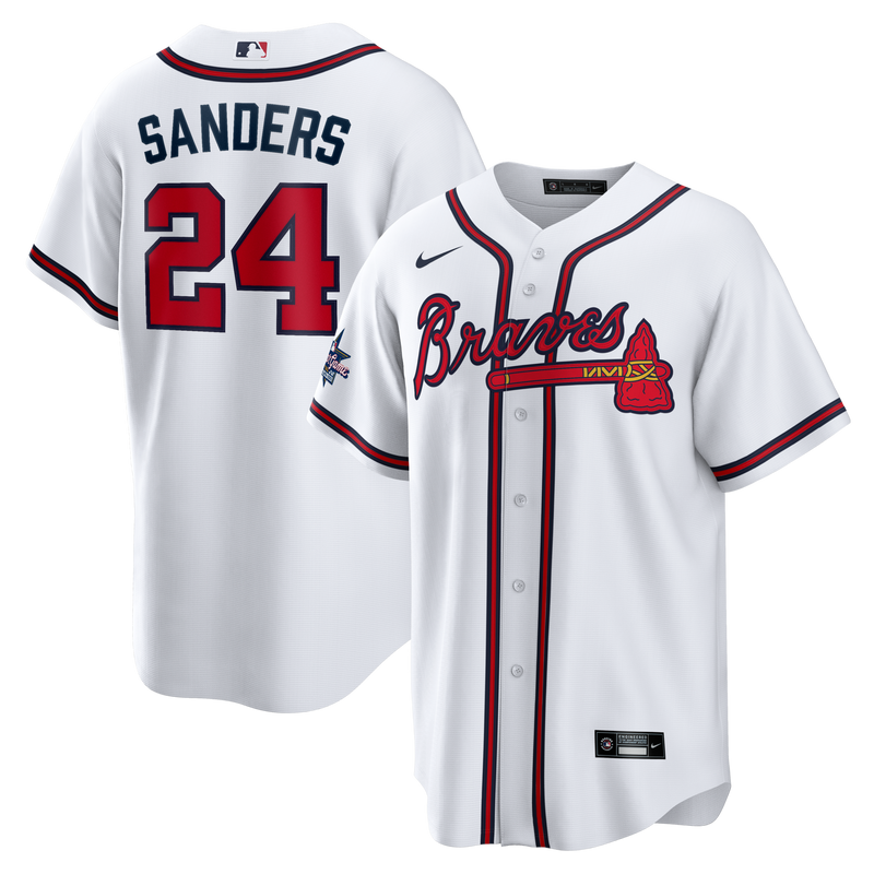 Atlanta Braves Deion Sanders White Home Retired Player Replica Jersey