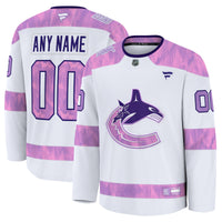 Vancouver Canucks White 2024 Hockey Fights Cancer Custom Practice Jersey
