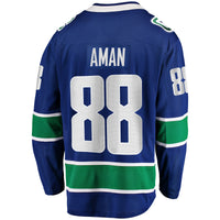 Vancouver Canucks Nils Aman Blue Home Premier Breakaway Player Jersey