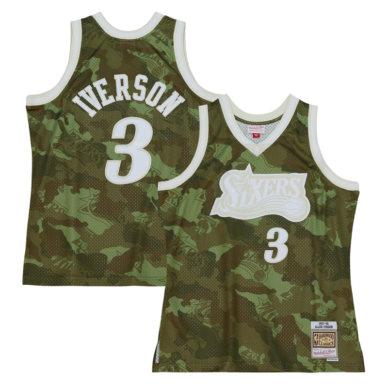 Philadelphia 76ers NBA Allen Iverson 1996 Ghost Green Camo Swingman Jersey