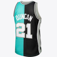 San Antonio Spurs Tim Duncan 1998 Split Swingman Jersey - Black/Teal