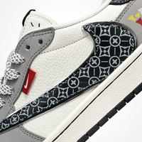 Travis Scott x Nike x Louis Vuitton Air Jordan 1 Low Sneakers White Grey Black Monogram - Unisex