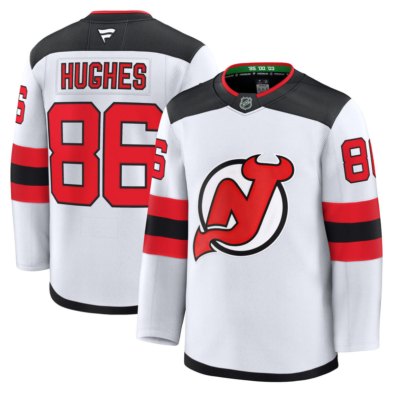 New Jersey Devils Jack Hughes White Away Premium Jersey
