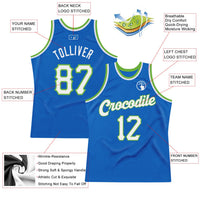 Custom Blue White-Neon Green Authentic Throwback Basketball Jersey
