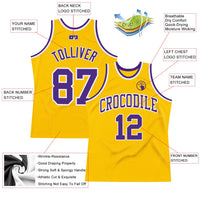 Custom Gold Purple-White Authentic Throwback Basketball Jersey