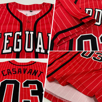 Custom Red White Pinstripe Black-White Authentic Baseball Jersey