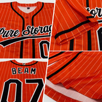 Custom Orange White Pinstripe Black Authentic Baseball Jersey