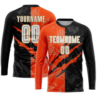 Custom Graffiti Pattern White Black Orange-Old Gold Scratch Sublimation Soccer Uniform Jersey