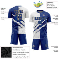 Custom Graffiti Pattern Royal White-Old Gold Scratch Sublimation Soccer Uniform Jersey