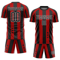 Custom Red Black-White Stars And Stripes Sublimation Soccer Uniform Jersey