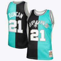 San Antonio Spurs Tim Duncan 1998 Split Swingman Jersey - Black/Teal