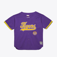 Purple LSU Tigers Mesh Button-Up Batting Practice Baseball Jersey
