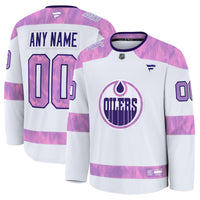 Edmonton Oilers White 2024 Hockey Fights Cancer Custom Practice Jersey