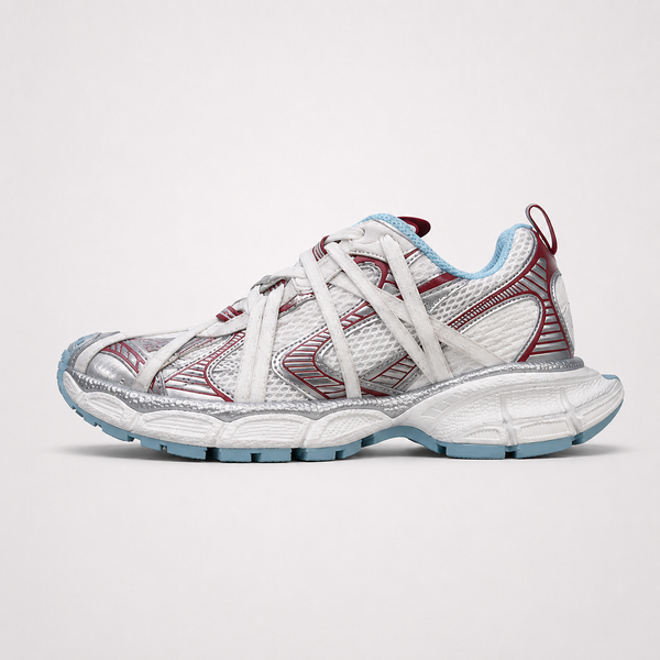 Balenciaga 3XL Extreme Laces White Red Blue sneaker, side profile view
