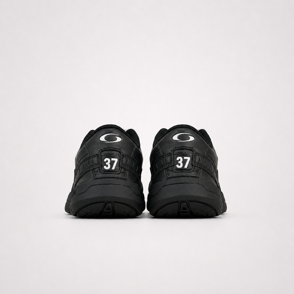 Balenciaga Hamptons Worn-Out Black sneaker, angled three-quarter view