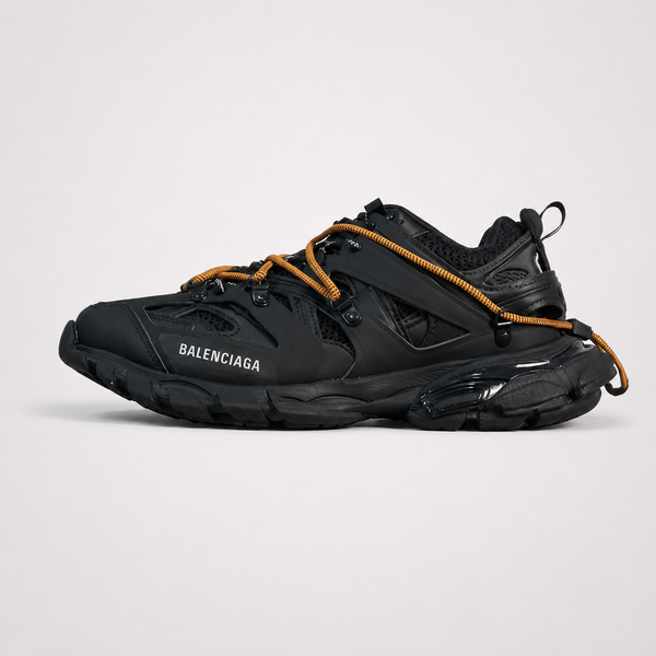 Balenciaga Track Black Orange sneaker, angled three-quarter view
