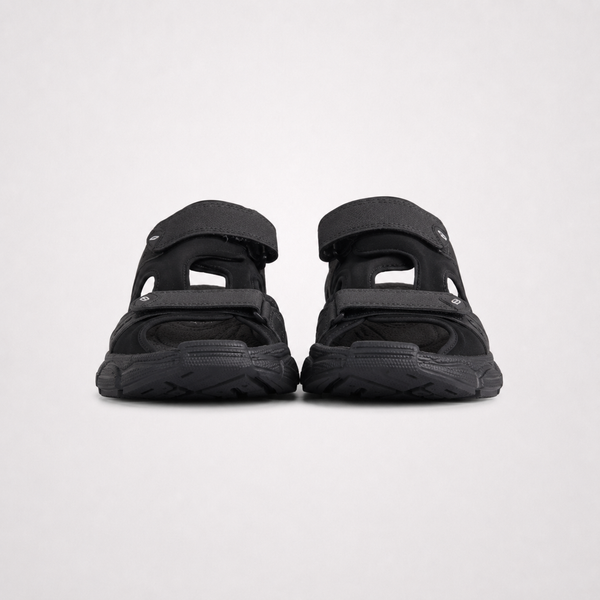 Balenciaga Tourist Black sandal, angled three-quarter view