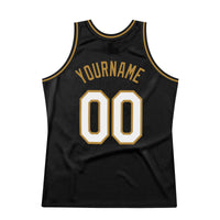 Custom Black White-Old Gold Authentic Throwback Basketball Jersey