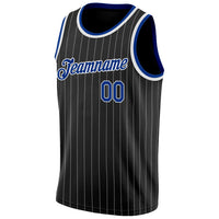 Custom Black White Pinstripe Royal-White Authentic Basketball Jersey